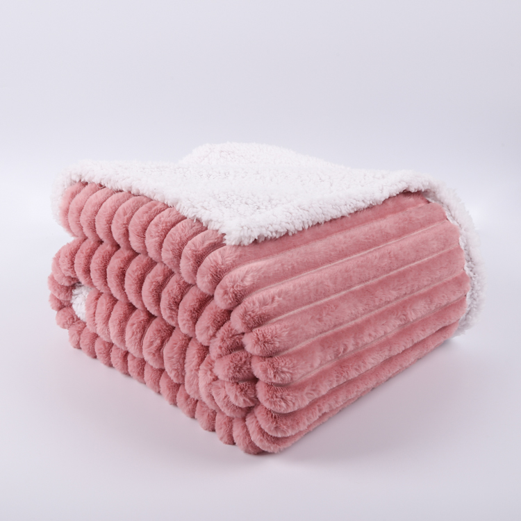 Anti-pilling Warm Jacquard Pv Sherpa Fleece Woman Home decor Blanket wholesale 